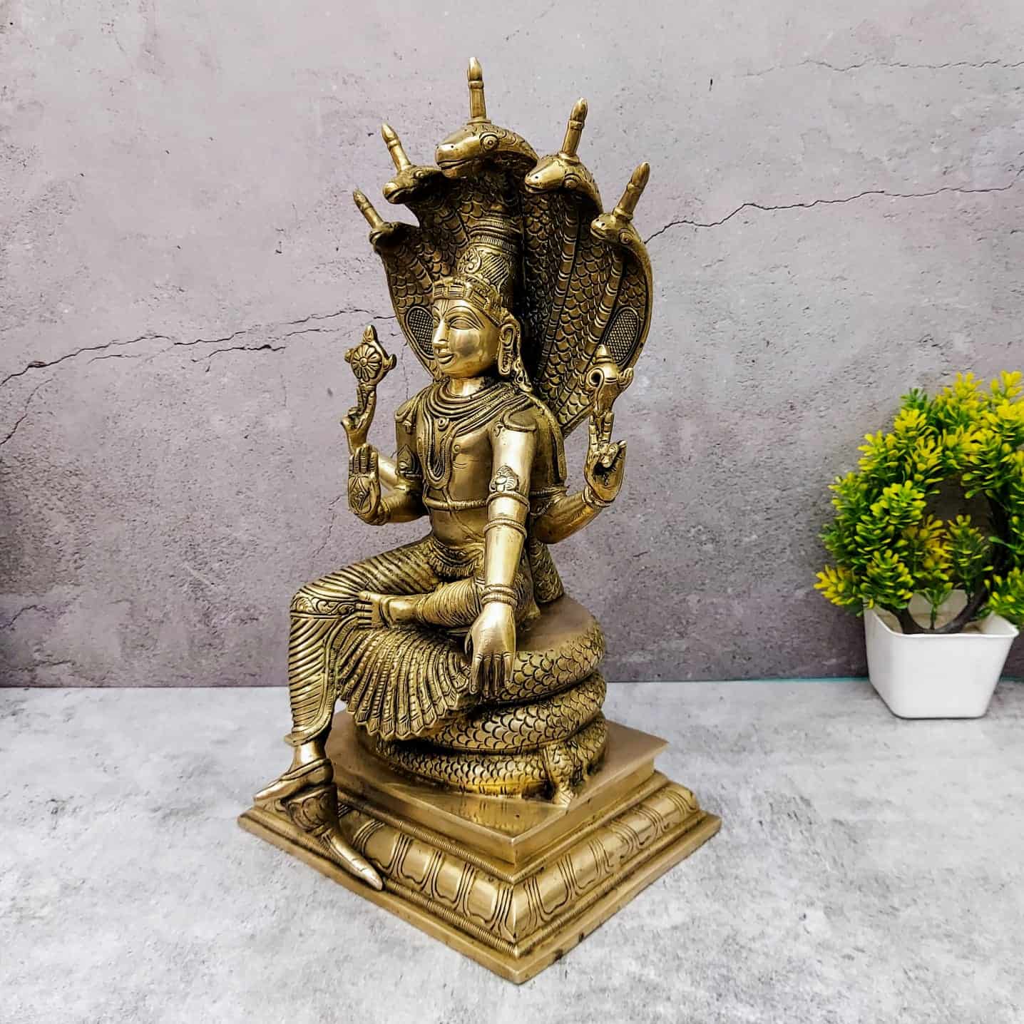 Brass Super Fine Vishnu Murti on Sheshnag - 16.5 inch Height | Exquisite Brass Vishnu Murti on Sheshnag for Devotees