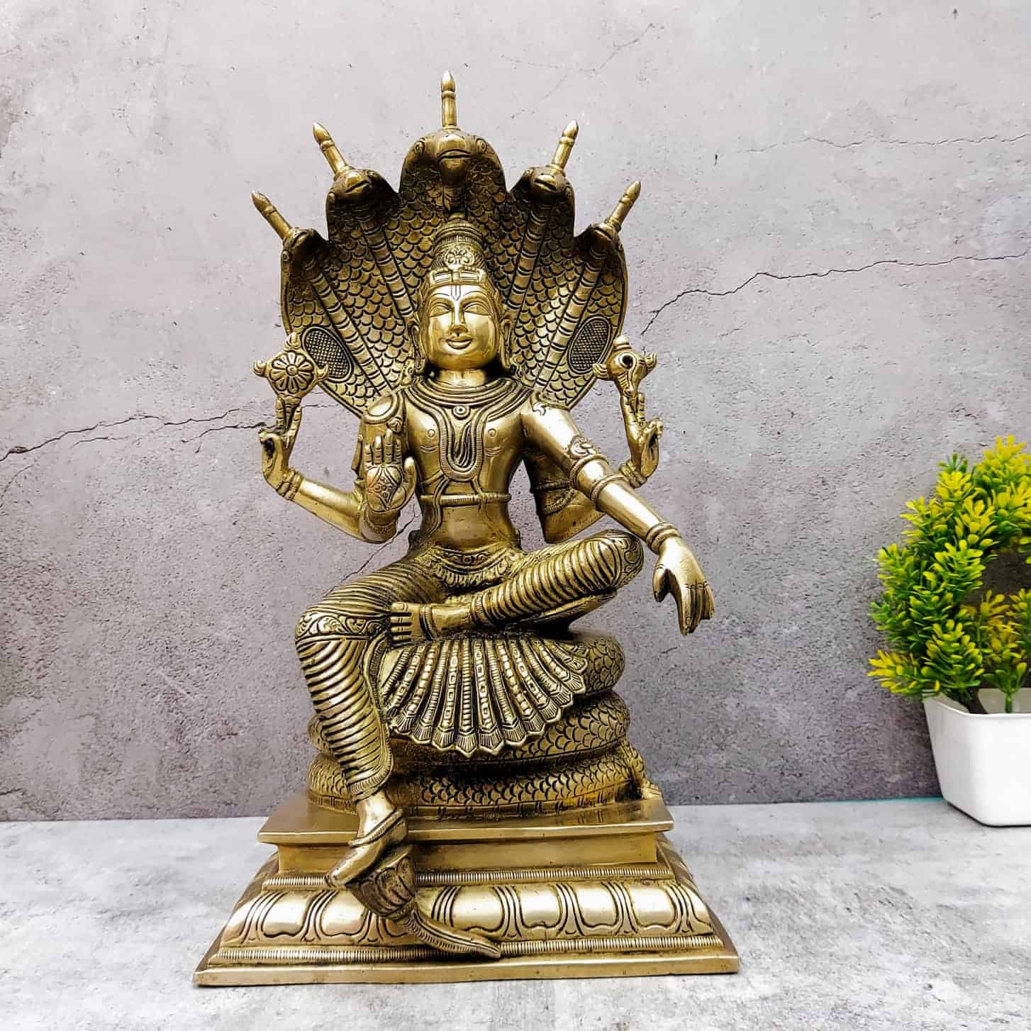 Brass Super Fine Vishnu Murti on Sheshnag - 16.5 inch Height | Exquisite Brass Vishnu Murti on Sheshnag for Devotees