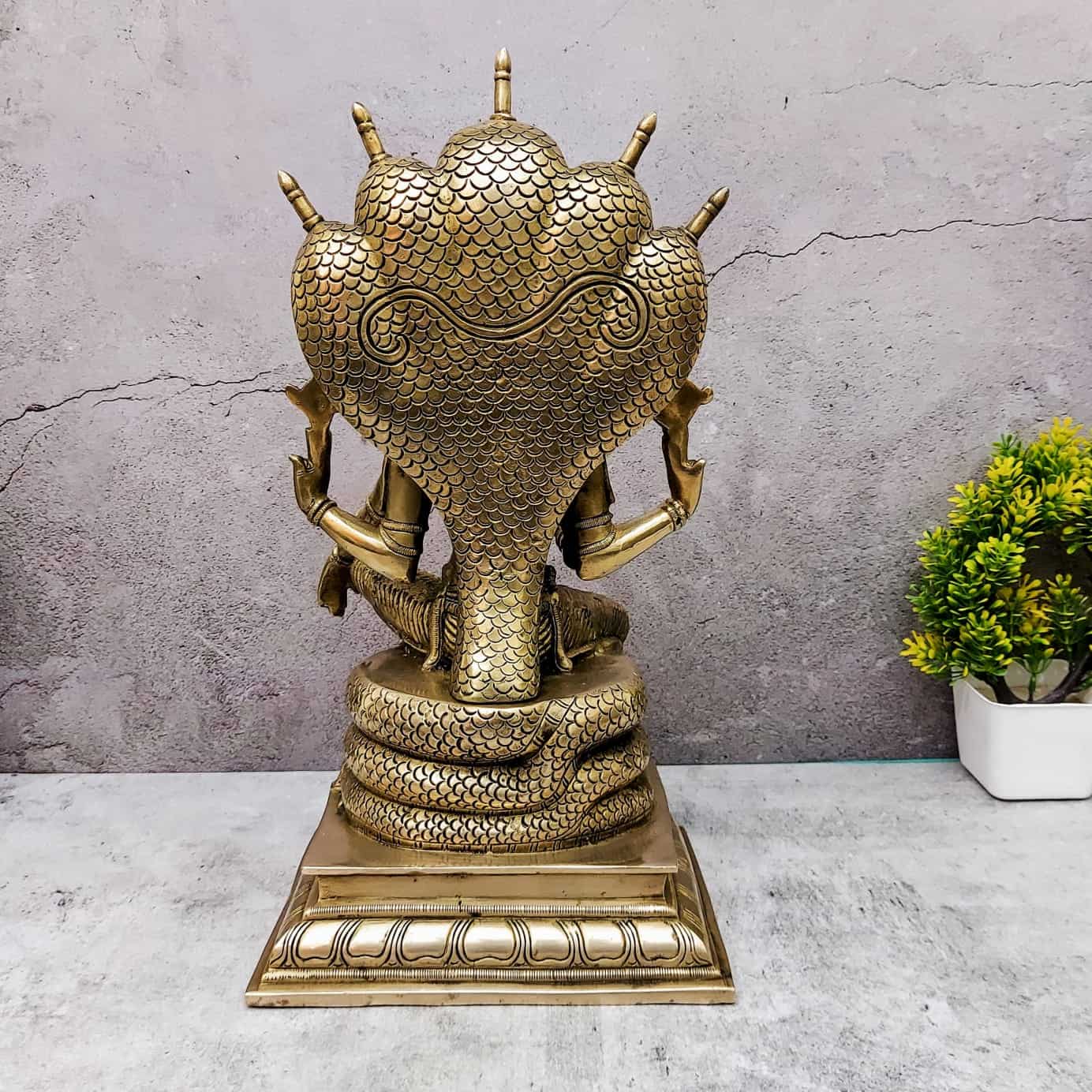 Brass Super Fine Vishnu Murti on Sheshnag - 16.5 inch Height | Exquisite Brass Vishnu Murti on Sheshnag for Devotees