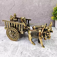 Brass Ganesha Double Bullock Cart - 5.5 inch Height | Intricate Brass Ganesha Statue on Double Bullock Cart