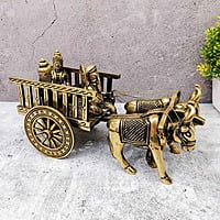 Brass Ganesha Double Bullock Cart - 5.5 inch Height | Intricate Brass Ganesha Statue on Double Bullock Cart