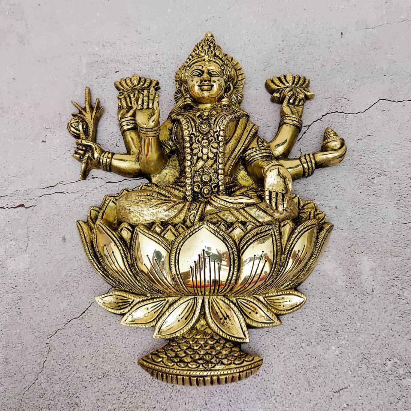 Brass Lakshmi Wall Hanging - 13 inch Height | Divine Brass Wall Hanging with Lakshmi Design