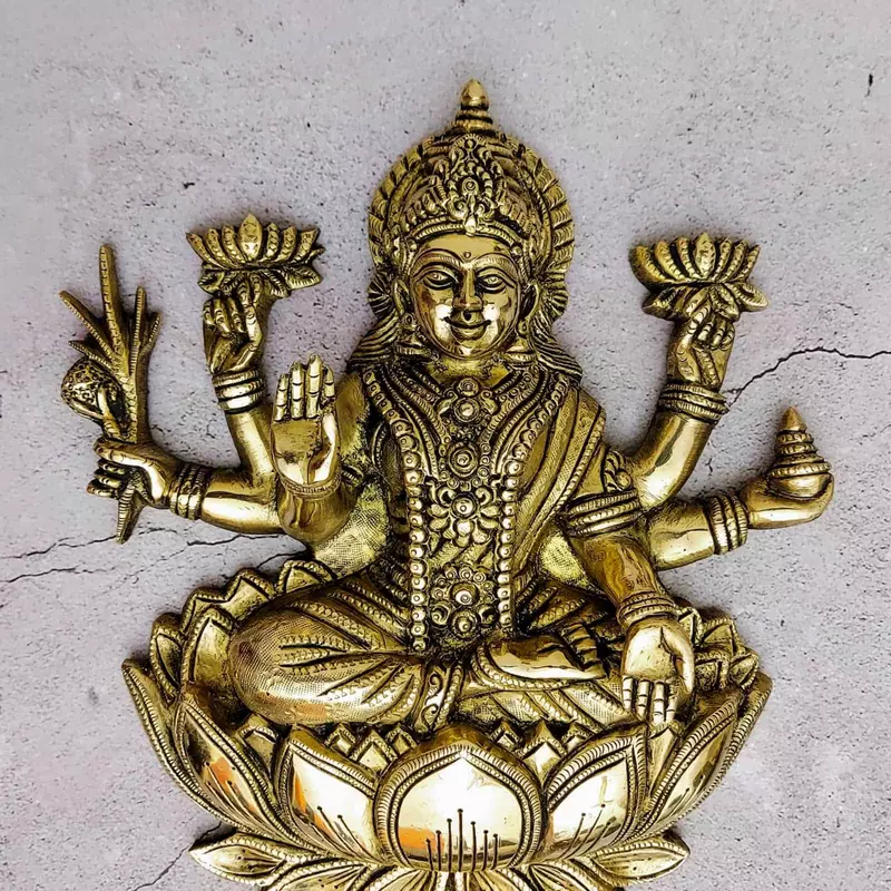 Brass Lakshmi Wall Hanging - 13 inch Height | Divine Brass Wall Hanging with Lakshmi Design