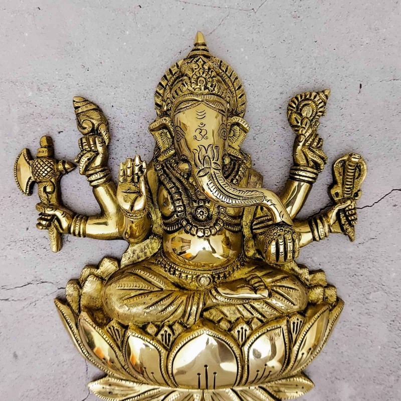 Brass Ganesha Wall Hanging - 13 inch Height | Auspicious Brass Wall Hanging with Ganesha Design