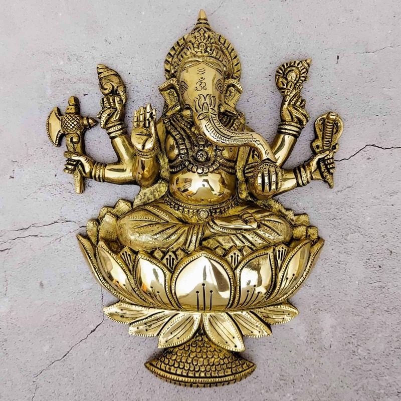 Brass Ganesha Wall Hanging - 13 inch Height | Auspicious Brass Wall Hanging with Ganesha Design