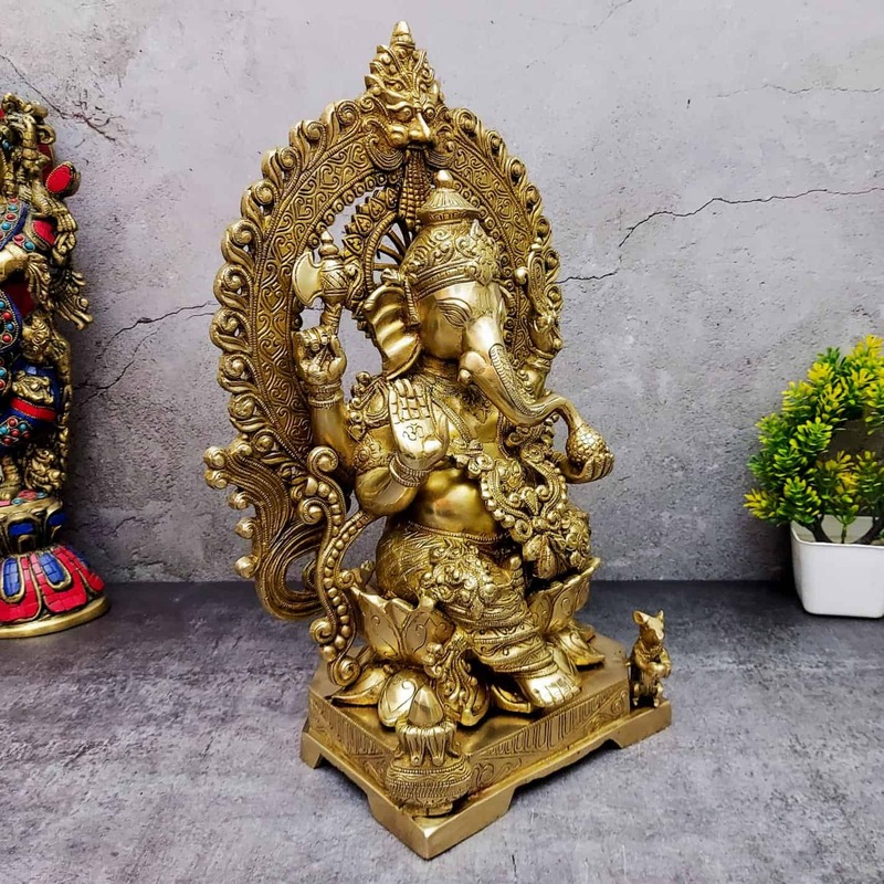 Brass Ganesha Idol - 18 inch Height - 17.5 inch Height | Grand Brass Ganesha Statue for Worship and Decor