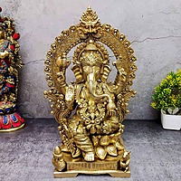 Brass Ganesha Idol - 18 inch Height - 17.5 inch Height | Grand Brass Ganesha Statue for Worship and Decor