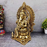 Brass Ganesha Idol - 18 inch Height - 17.5 inch Height | Grand Brass Ganesha Statue for Worship and Decor
