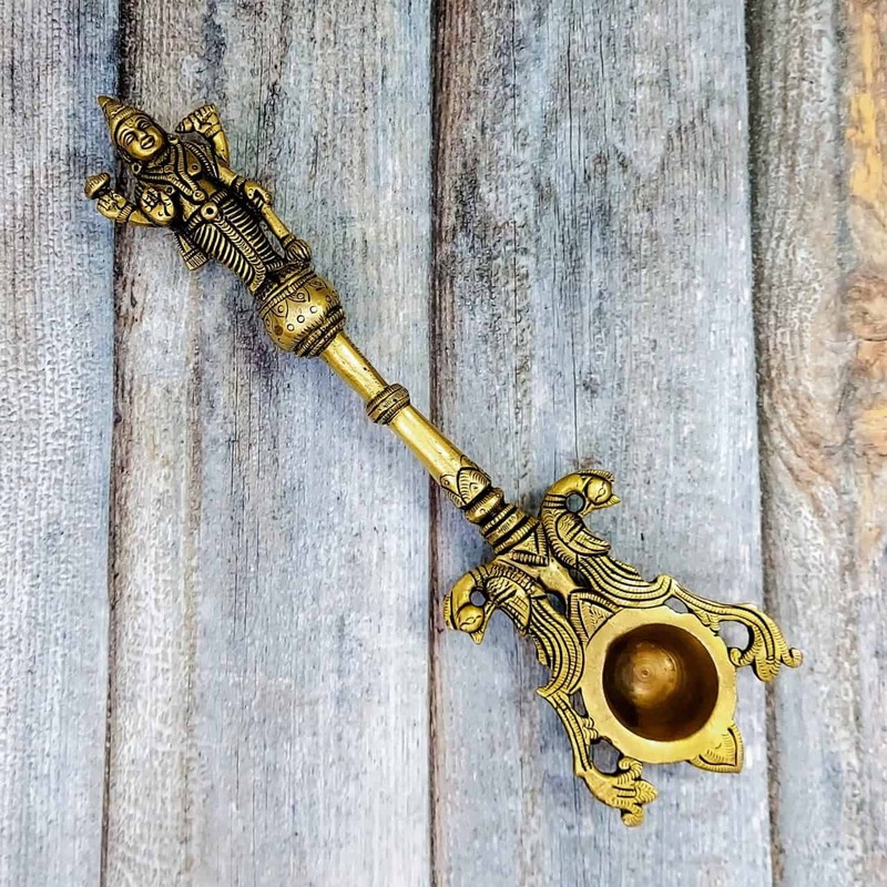 Brass Super Fine Vishnu Murti Aarti Spoon - 11 inch Height | Sacred Ritual