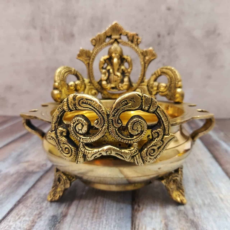 Brass Ganesh Urli - 6.8 inch Height | Decorative Display Piece