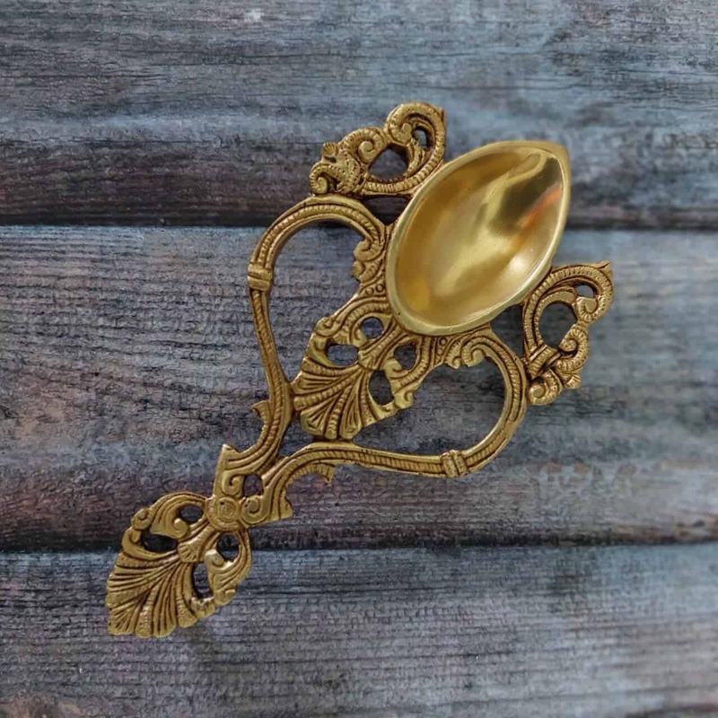 Brass Pooja Chammach/Spoon/Harathi - 7.7 inch Length | Ritual Essential