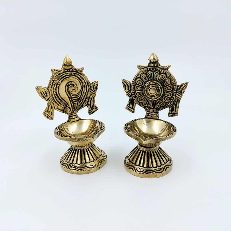 Brass Shankhchakra Diya Set - 4.3" Height | Exclusive Offer