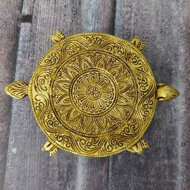 Brass Tortoise Chowki - 6.2 inch Length | Harmonious Decor Accent