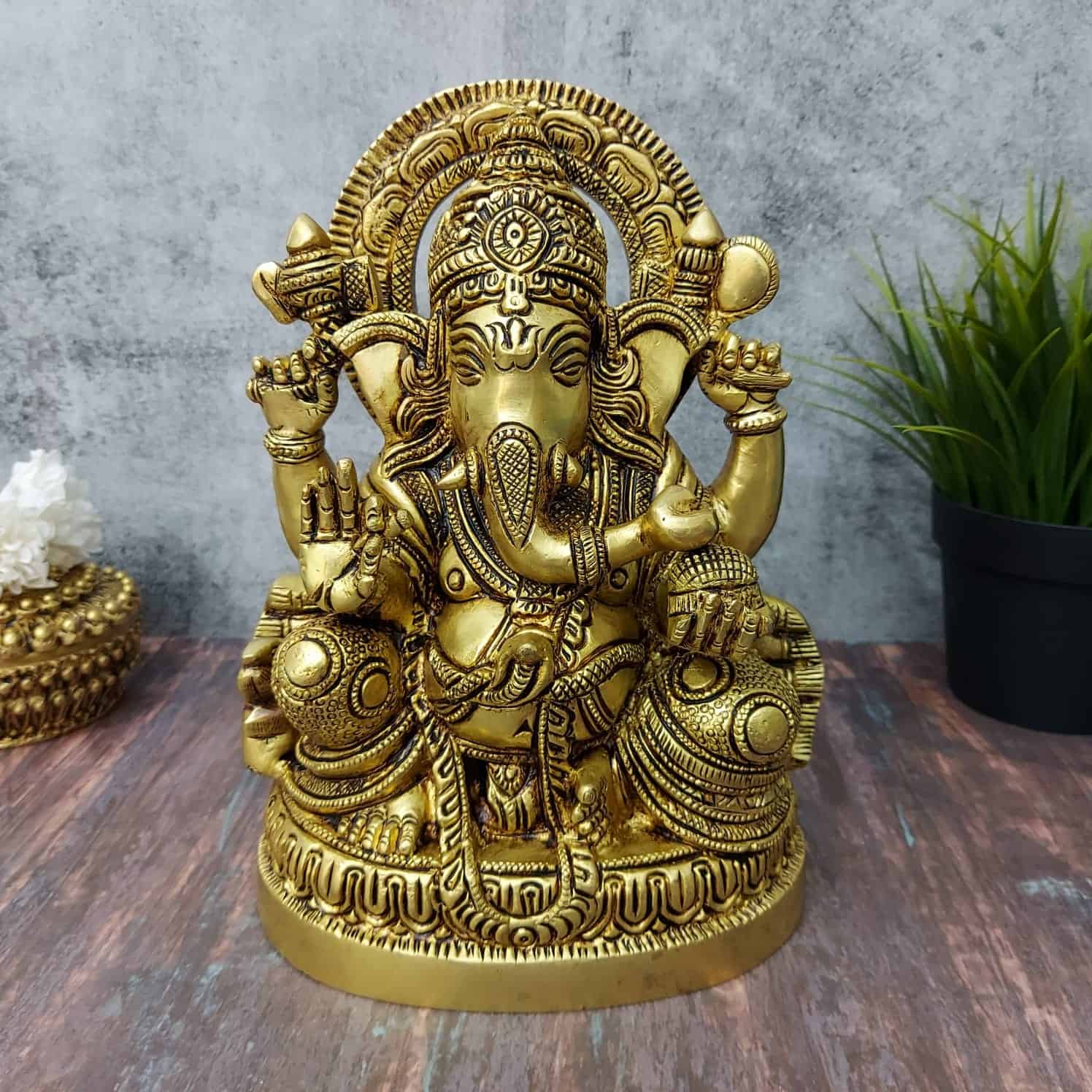 Brass Ganesha Idol - 8.6 inch Height | Handcrafted Art | Free Shipping