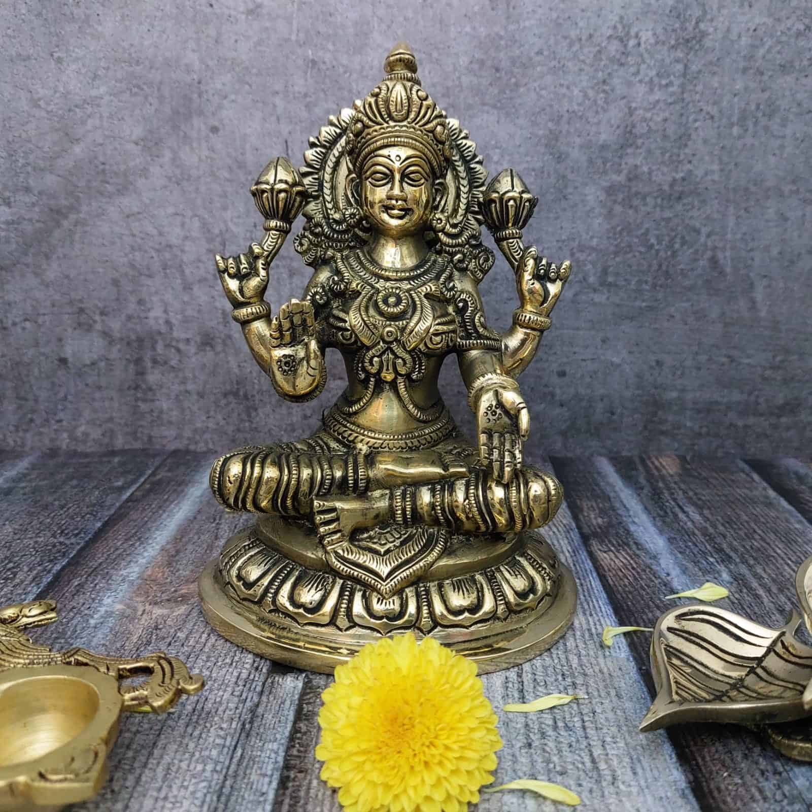 Brass Lakshmi Idol - 7.5 inch Height | Blessings of Prosperity