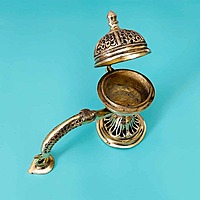 Brass Super Fine Dhoop Dani - 9.5 inch Length - 8 inch Height | Exquisite Brass Dhoop Dani for Aromatic Rituals