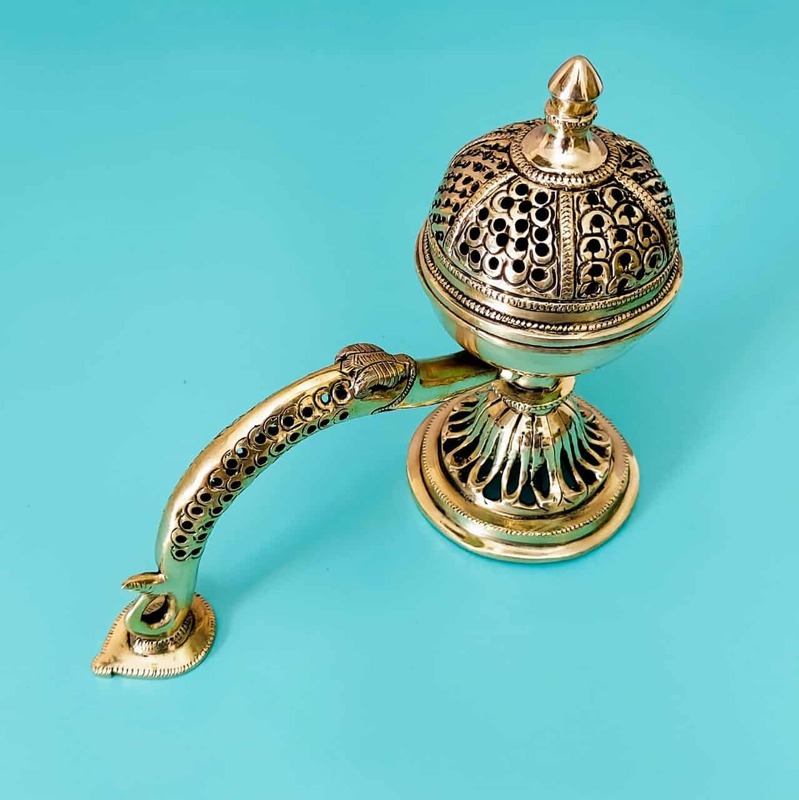 Brass Super Fine Dhoop Dani - 9.5 inch Length - 8 inch Height | Exquisite Brass Dhoop Dani for Aromatic Rituals