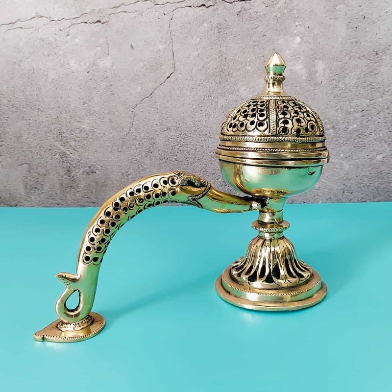 Brass Super Fine Dhoop Dani - 9.5 inch Length - 8 inch Height | Exquisite Brass Dhoop Dani for Aromatic Rituals