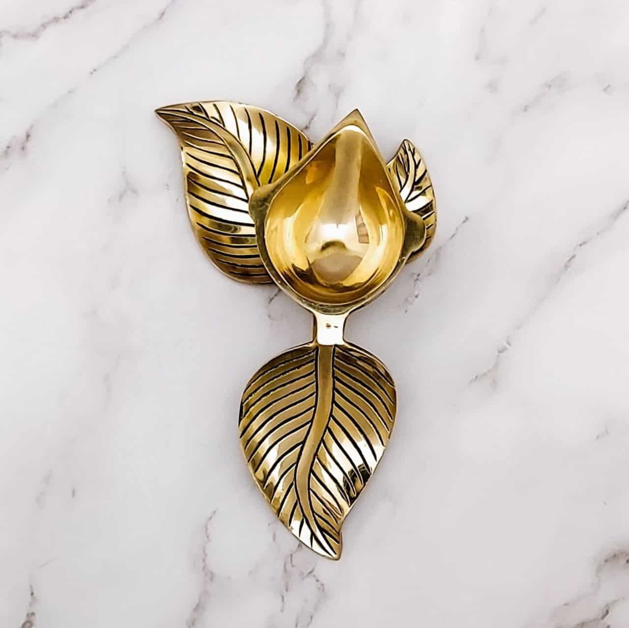 Brass Diya on Leaf with Leaf Holder - 1.5 inch Height | Decorative Brass Diya on Leaf with Holder for Festive Lighting