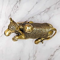 Brass Super Fine Nandi - 9 inch Height | Revered Brass Nandi Statue for Shiva Devotees