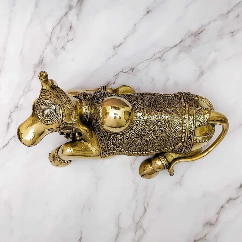 Brass Super Fine Nandi - 9 inch Height | Revered Brass Nandi Statue for Shiva Devotees