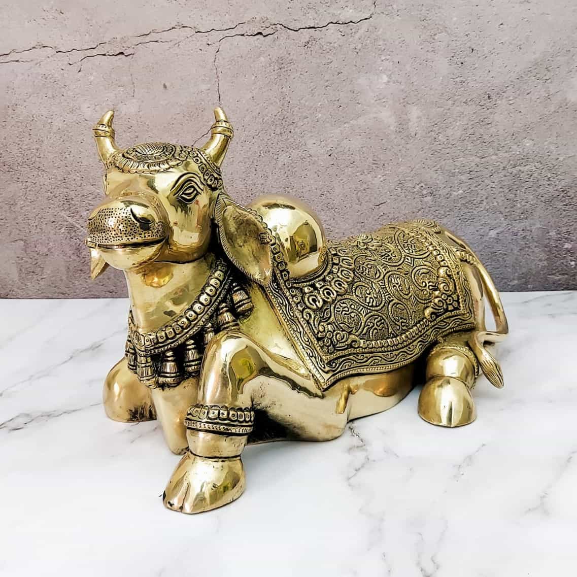 Brass Super Fine Nandi - 9 inch Height | Revered Brass Nandi Statue for Shiva Devotees