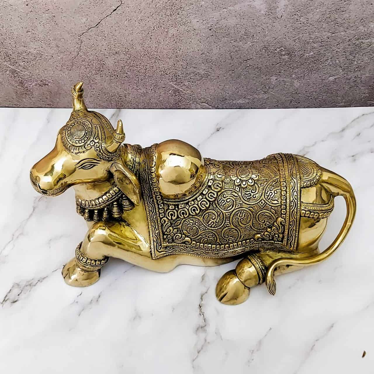 Brass Super Fine Nandi - 9 inch Height | Revered Brass Nandi Statue for Shiva Devotees