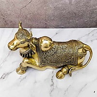 Brass Super Fine Nandi - 9 inch Height | Revered Brass Nandi Statue for Shiva Devotees