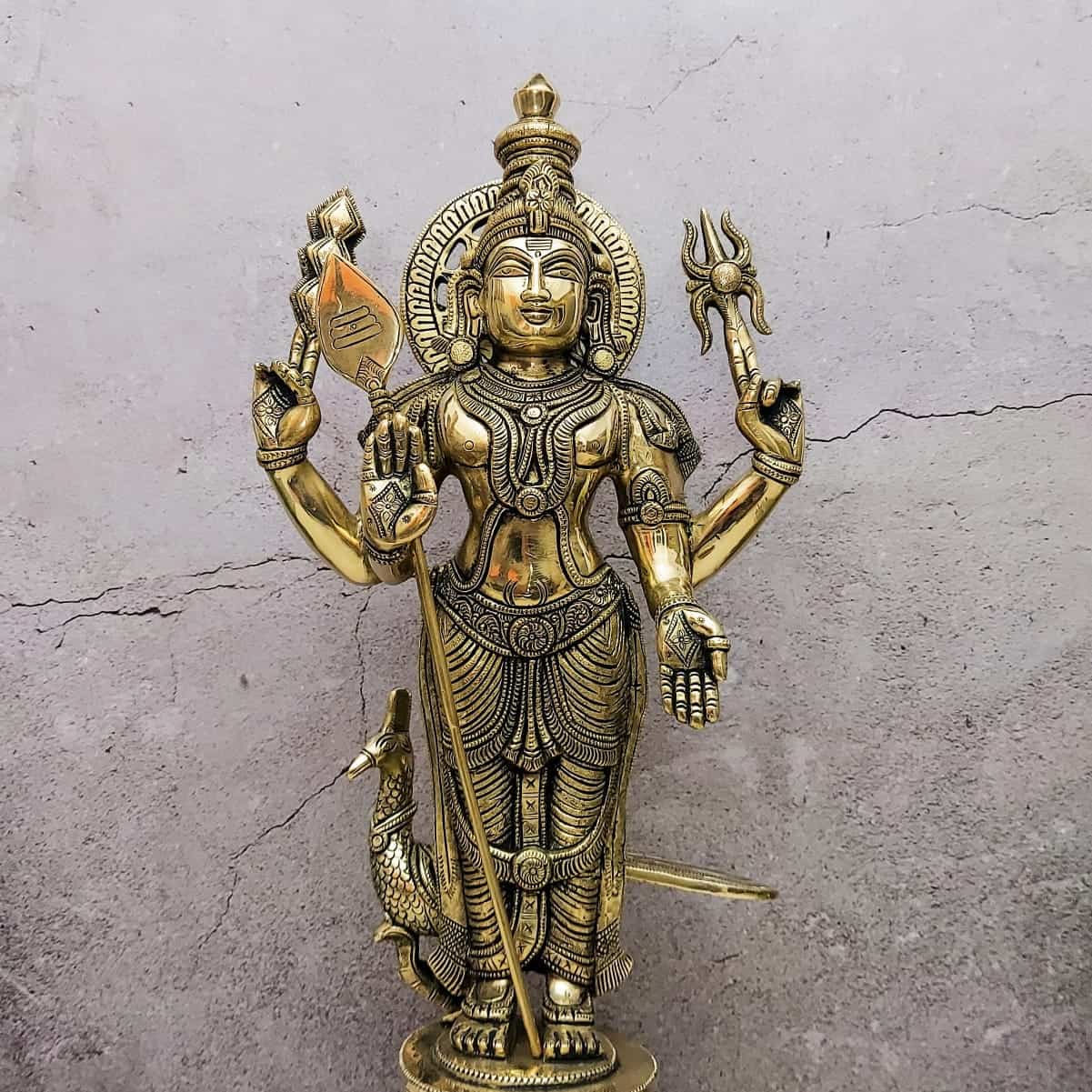 Brass Super Fine Kartikeya/Murugan/Kumaraswamy - 19 inch Height | Exquisite Brass Kartikeya/Murugan/Kumaraswamy Statue