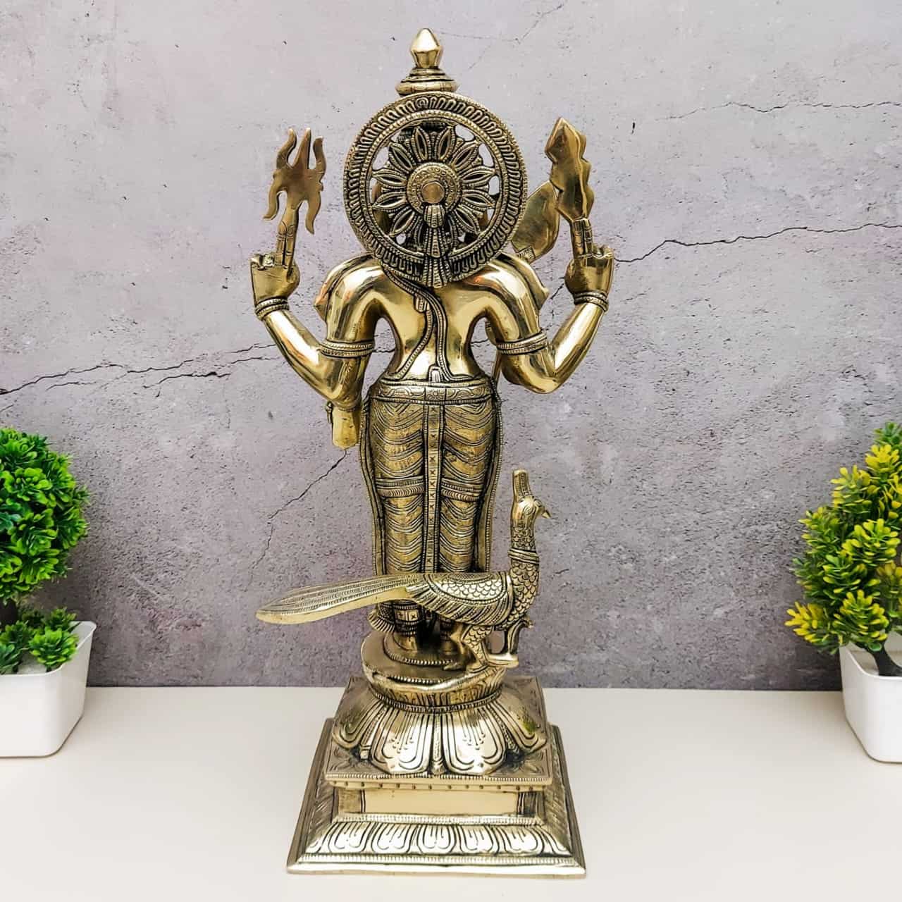 Brass Super Fine Kartikeya/Murugan/Kumaraswamy - 19 inch Height | Exquisite Brass Kartikeya/Murugan/Kumaraswamy Statue