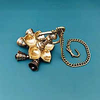 Brass Five Wick Wall Hanging Lamp with Bells - 24 inch Height | Traditional Brass Wall Hanging Lamp with Five Wicks and Bells