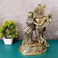 Brass Super Fine Radha Krishna and Peacock - 15.5 inch Height | Exquisite Brass Radha Krishna and Peacock Statue for Divine Love