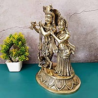 Brass Super Fine Radha Krishna and Peacock - 15.5 inch Height | Exquisite Brass Radha Krishna and Peacock Statue for Divine Love
