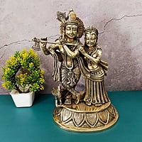 Brass Super Fine Radha Krishna and Peacock - 15.5 inch Height | Exquisite Brass Radha Krishna and Peacock Statue for Divine Love