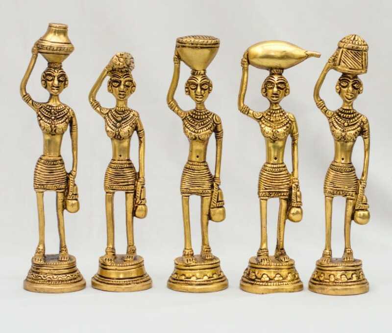 Brass Handmade Tribal Ladies Set 7 inch Height - Exquisite Ethnic Decor