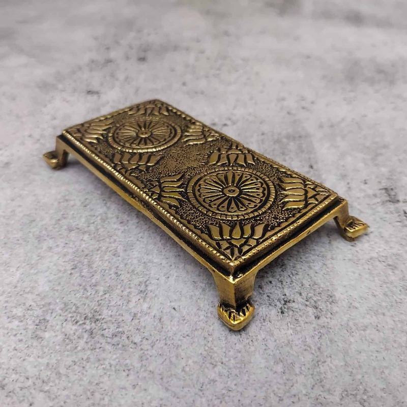 Brass Antique Pooja Chowki - 4.2 inch Length | Antique Brass Pooja Chowki for Rituals and Home Decor