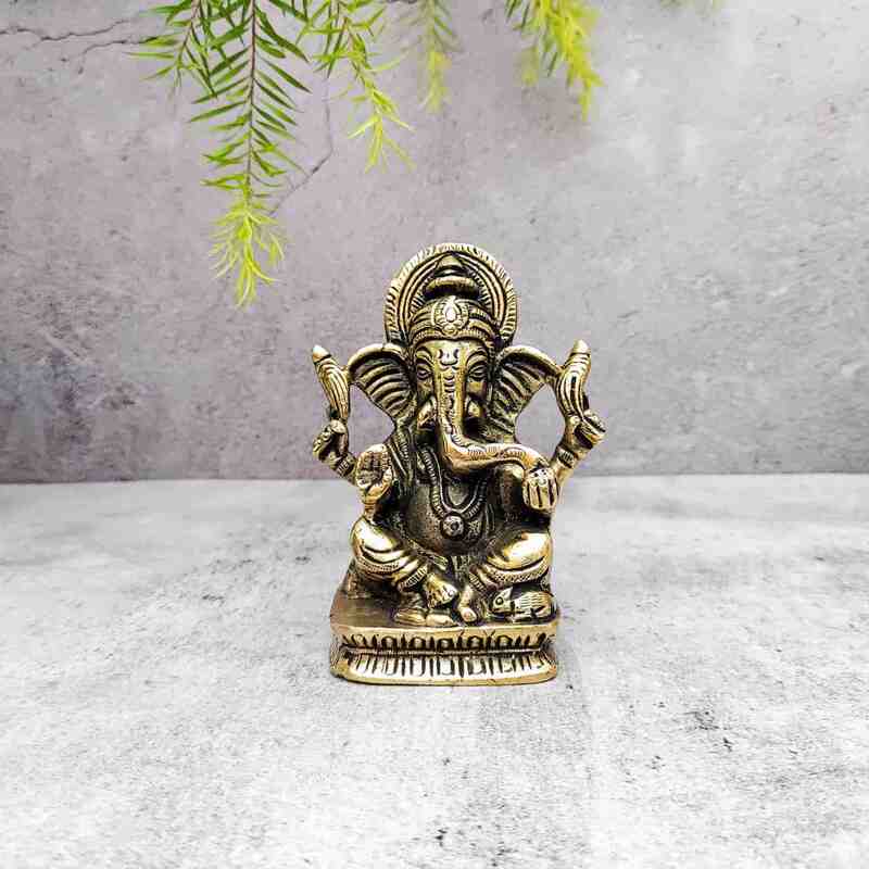 Brass Ganesh Idol - 4.2 inch Height | Auspicious Brass Ganesh Idol for Worship - Premium Quality