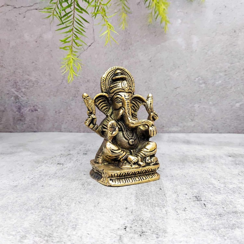 Brass Ganesh Idol - 4.2 inch Height | Auspicious Brass Ganesh Idol for Worship - Premium Quality