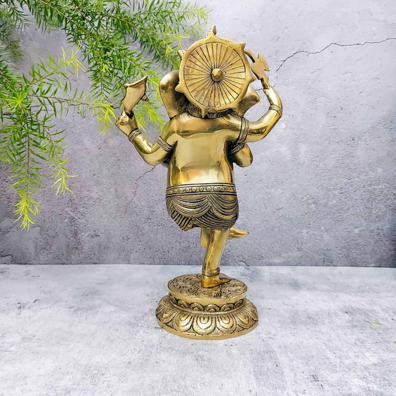 Brass Dancing Ganesh Idol - 11.5 inch Height | Divine Brass Dancing Ganesh Idol for Home Decor