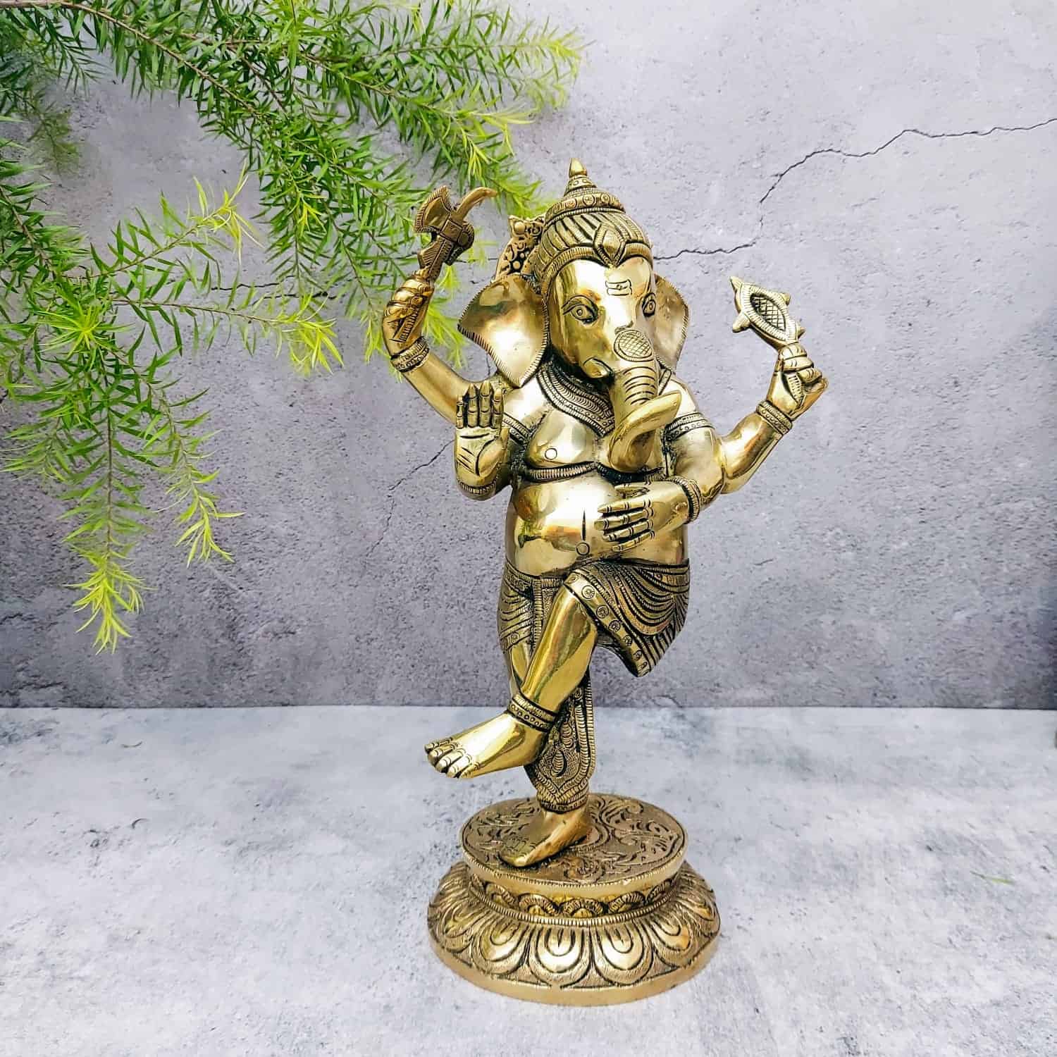 Brass Dancing Ganesh Idol - 11.5 inch Height | Divine Brass Dancing Ganesh Idol for Home Decor