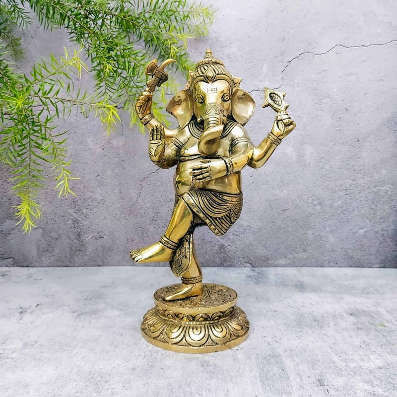 Brass Dancing Ganesh Idol - 11.5 inch Height | Divine Brass Dancing Ganesh Idol for Home Decor