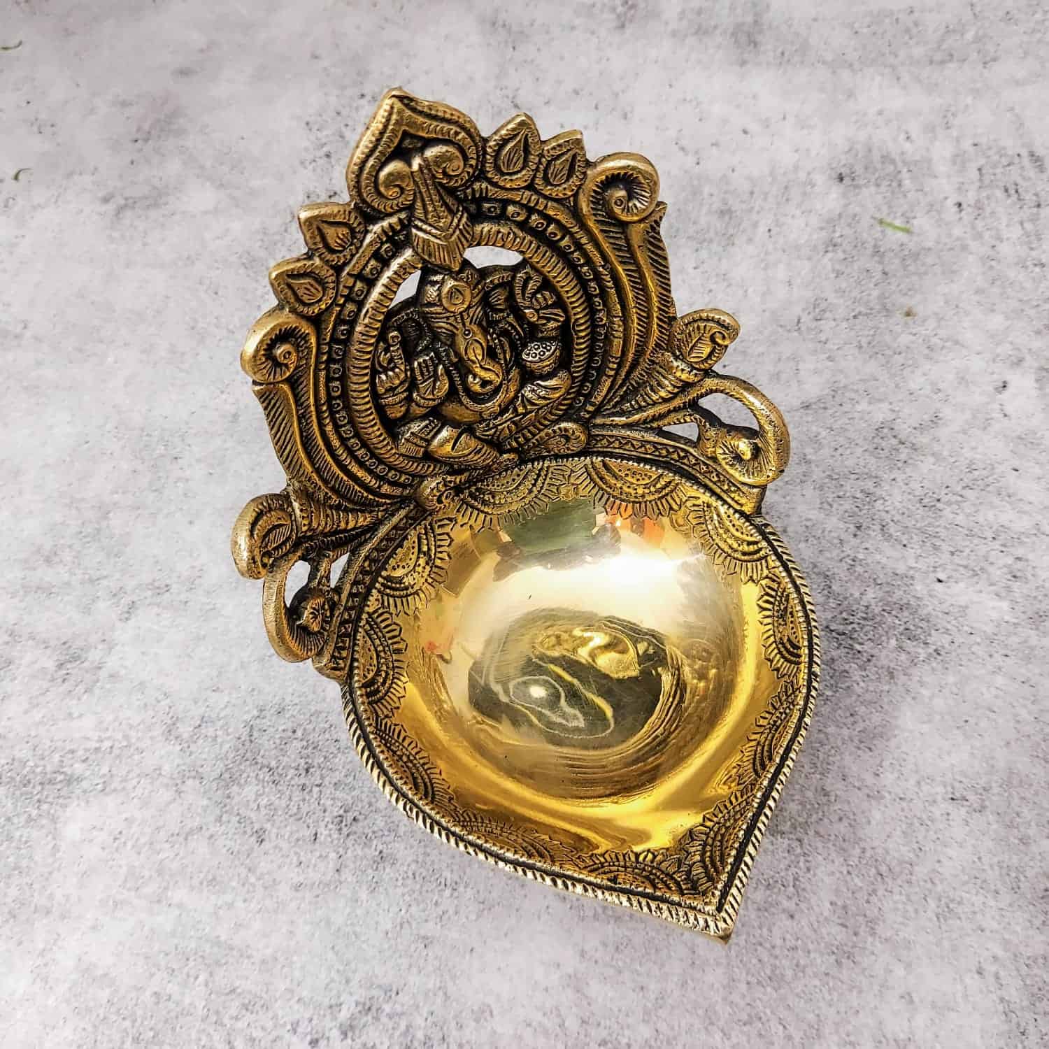 Brass Ganesh Akhand Diya - 7 inch Height | Decorative Brass Ganesh Akhand Diya for Rituals - Buy Online