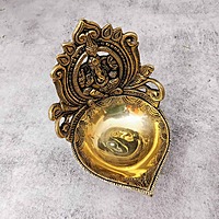 Brass Ganesh Akhand Diya - 7 inch Height | Decorative Brass Ganesh Akhand Diya for Rituals - Buy Online