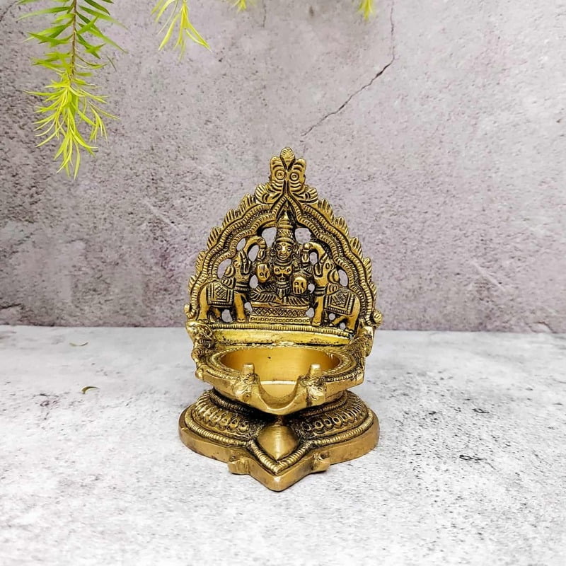 Brass Kamakshi Diya Deepam - 4.3 inch Height | Sacred Brass Kamakshi Diya Deepam for Pooja - Shop Now