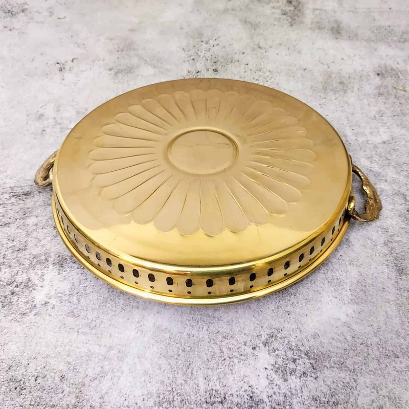 Elegant Brass Moroccan Tray Pooja Thali with Handles | A Beautiful Addition to Your Home Decor
