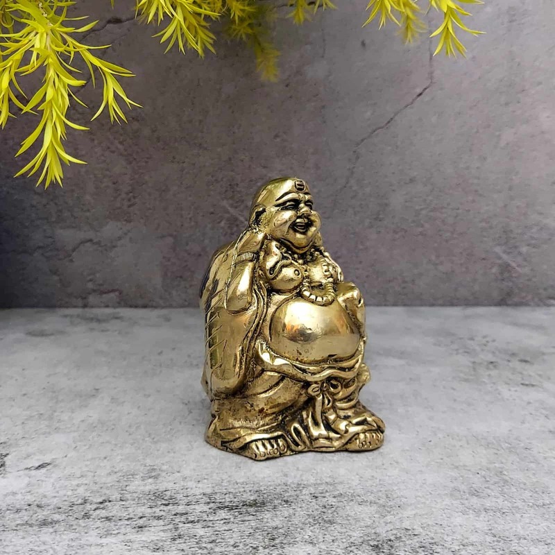 Brass Laughing Buddha Idol - 4.2 inch Height | Auspicious Brass Laughing Buddha Idol for Good Luck