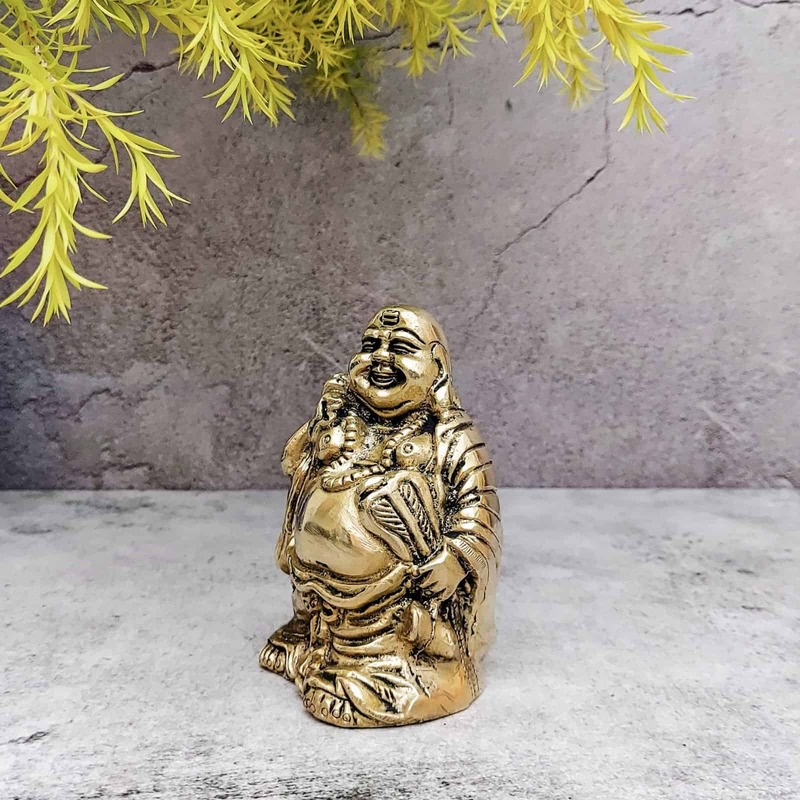 Brass Laughing Buddha Idol - 4.2 inch Height | Auspicious Brass Laughing Buddha Idol for Good Luck