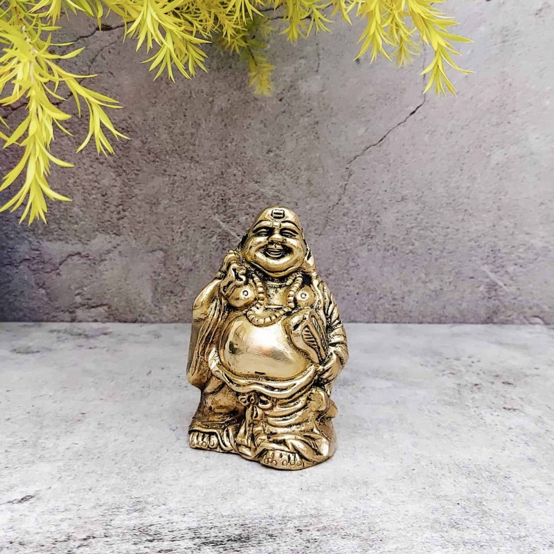 Brass Laughing Buddha Idol - 4.2 inch Height | Auspicious Brass Laughing Buddha Idol for Good Luck