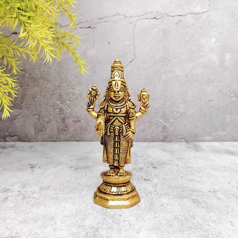 Brass Tirupati Balaji / Venkateshwara Idol - 5.7 inch Height | Divine Brass Tirupati Balaji / Venkateshwara Idol - Buy Online