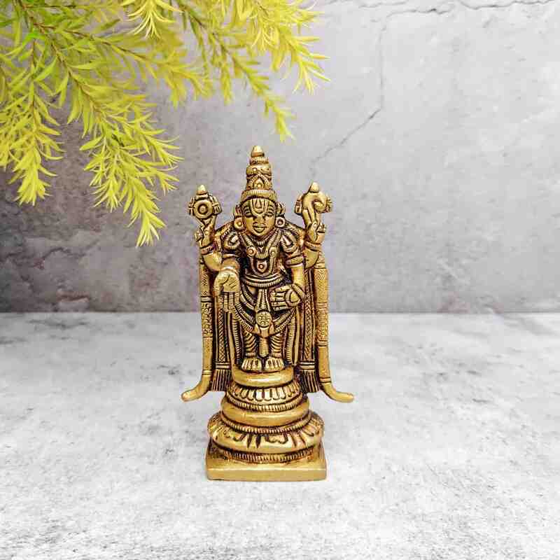 Brass Tirupati Balaji / Venkateshwara - 4.8 inch Height | Auspicious Brass Tirupati Balaji / Venkateshwara Statue - Shop Now